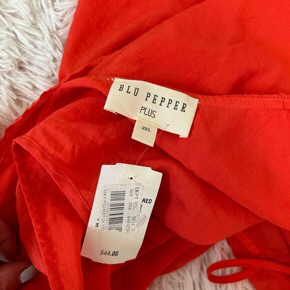 Blu Pepper NWT Plus Red Orange Sleeveless Asymmetrical Ruffle Blouse Sz 2x - Picture 9 of 9